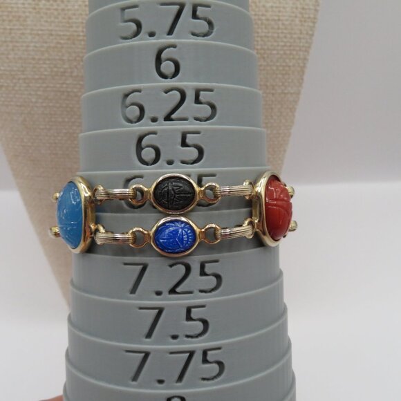 Egyptian Revival Double Strand Scarab Gold Tone Bracelet - Picture 10 of 13